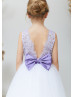 Purple Lace Tulle V Back Flower Girl Dress